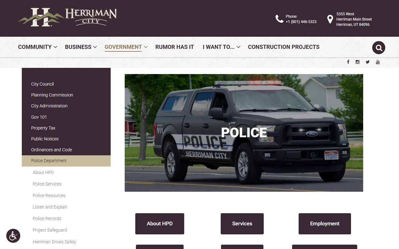 Herriman Police Department home page for recent arrests