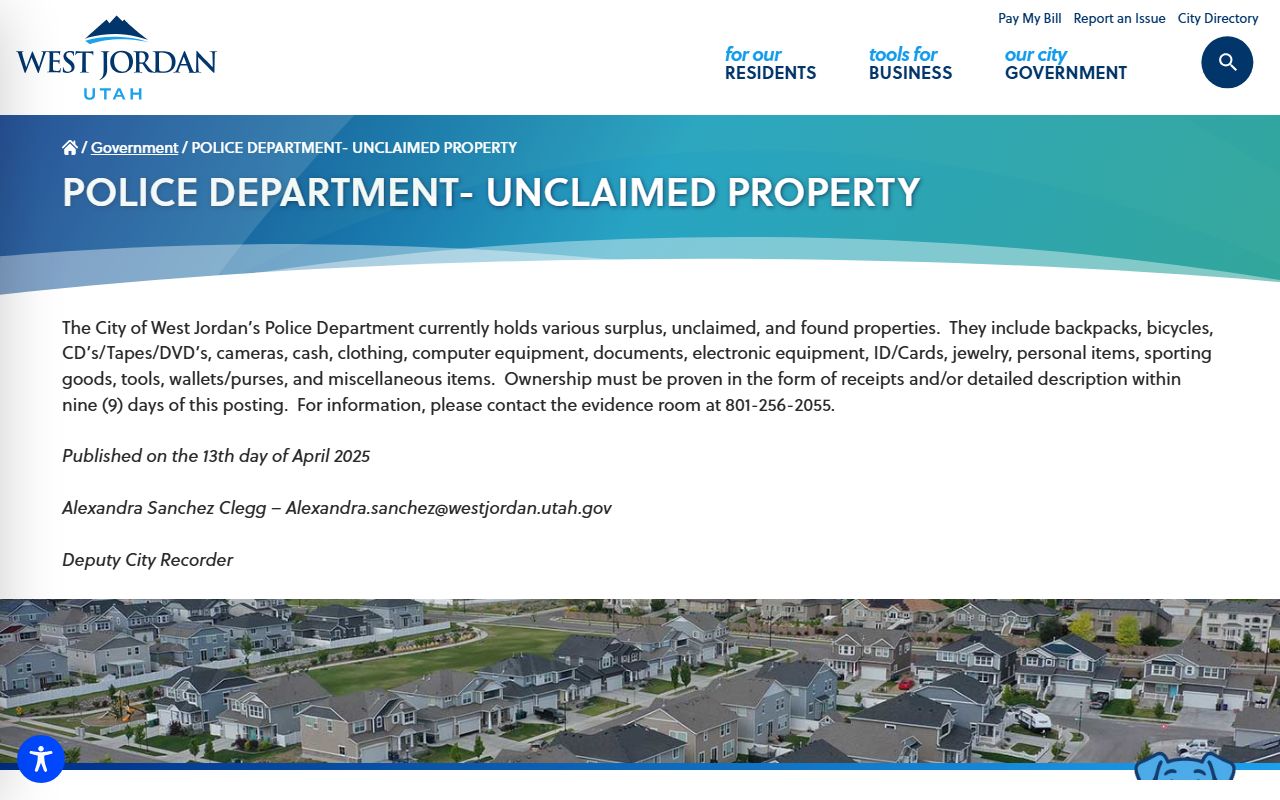 West Jordan Police Department website for recent arrests