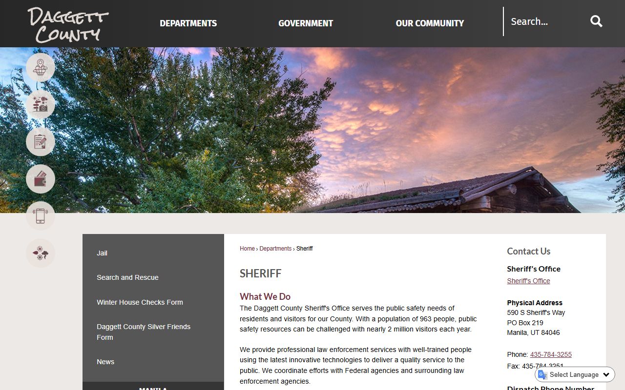 Daggett County Sheriff page showing info for recent arrests