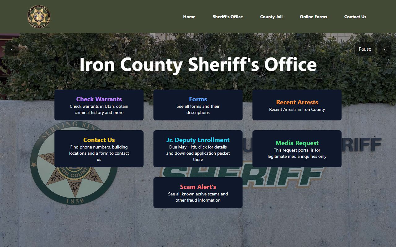Iron County Sheriff website for recent arrests
