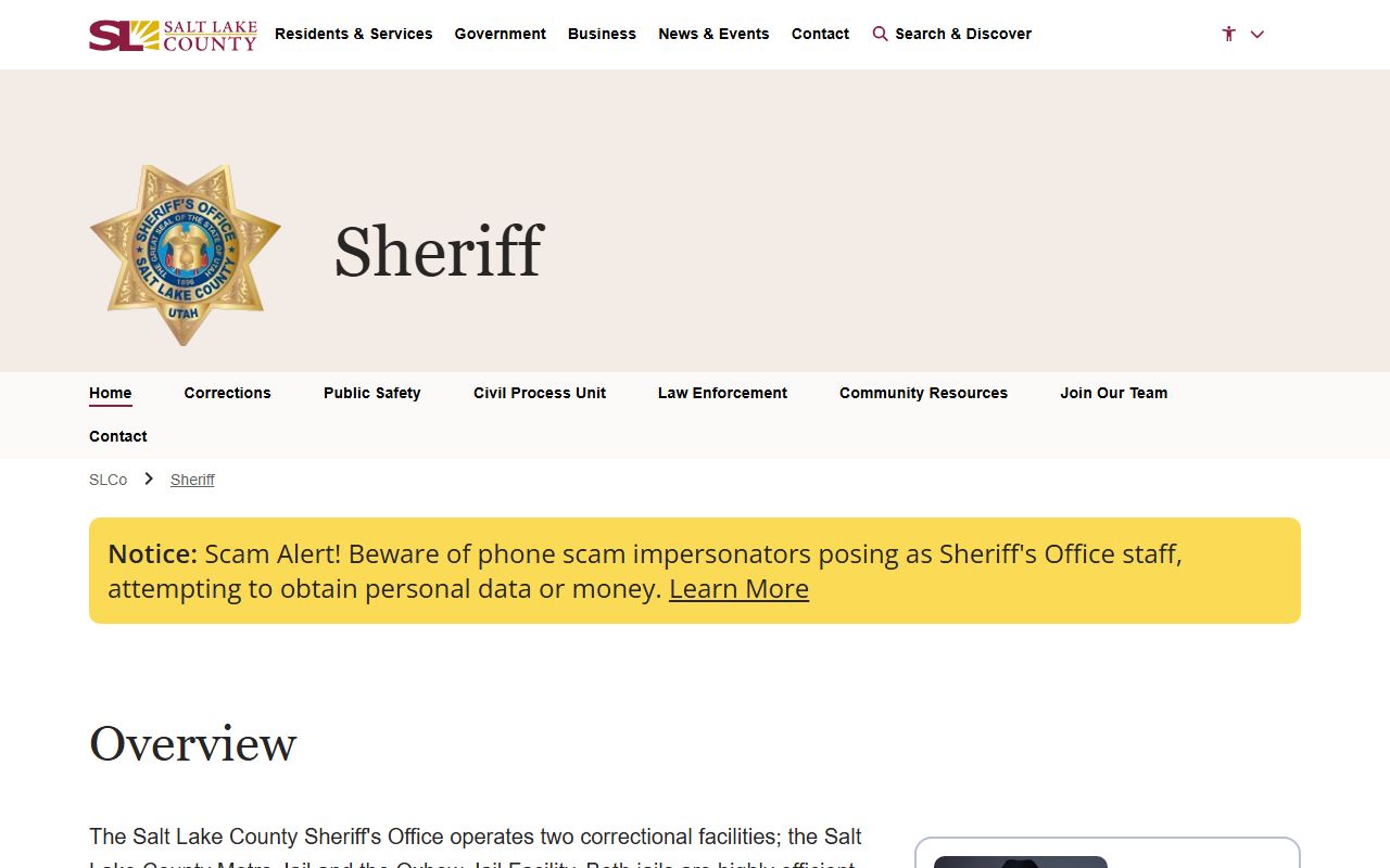 Salt Lake County Sheriff website for recent arrests
