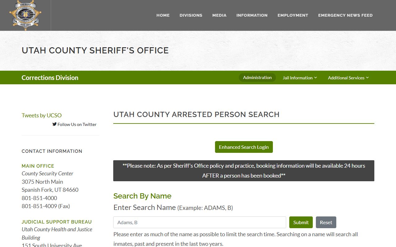 Utah County inmate search recent arrests page