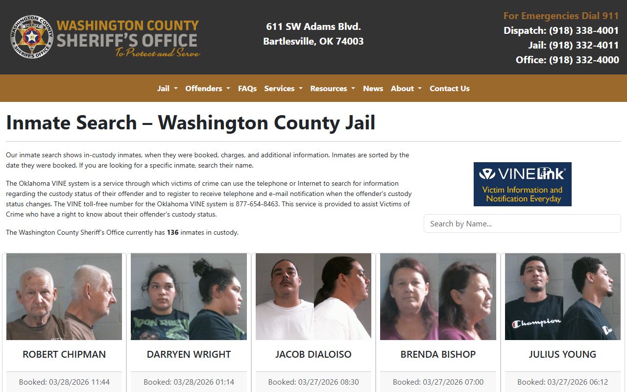 Washington County recent arrests inmate search tool