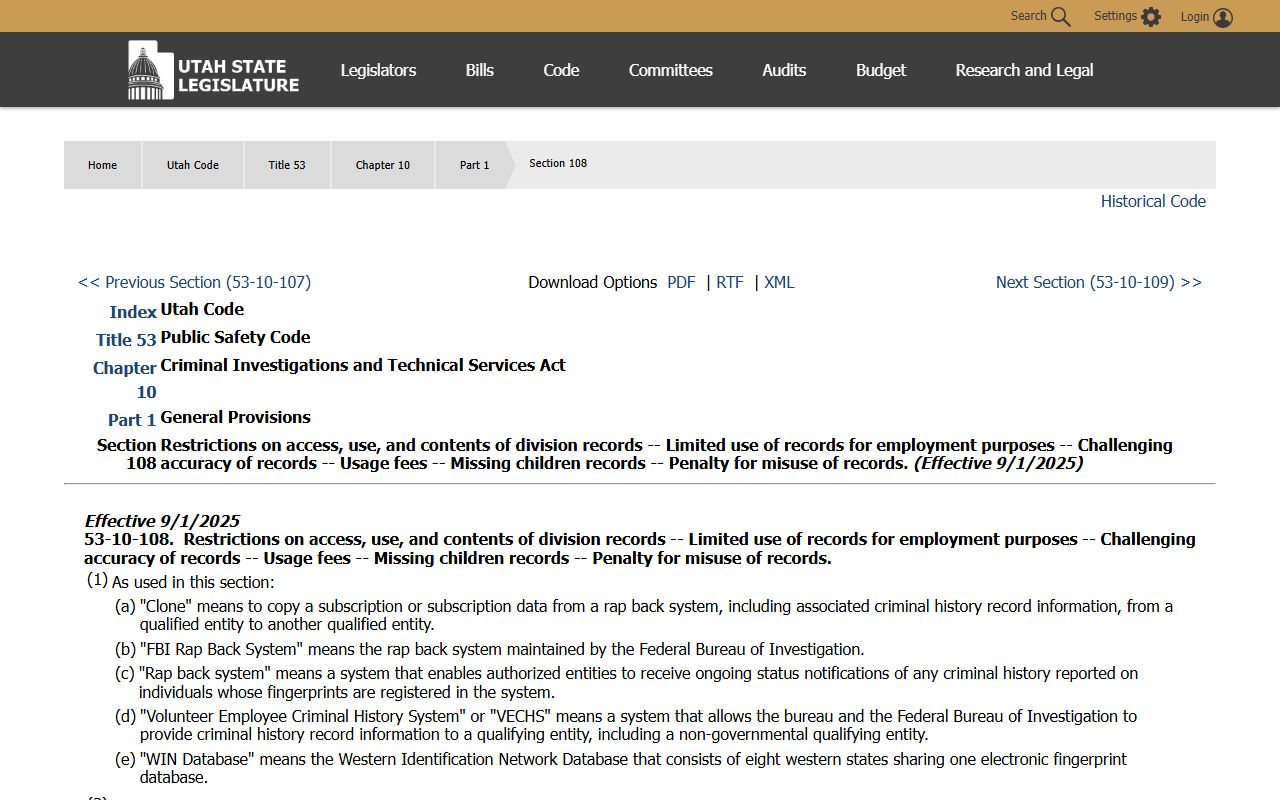 Utah Criminal Identification Act statute for Utah Recent Arrests